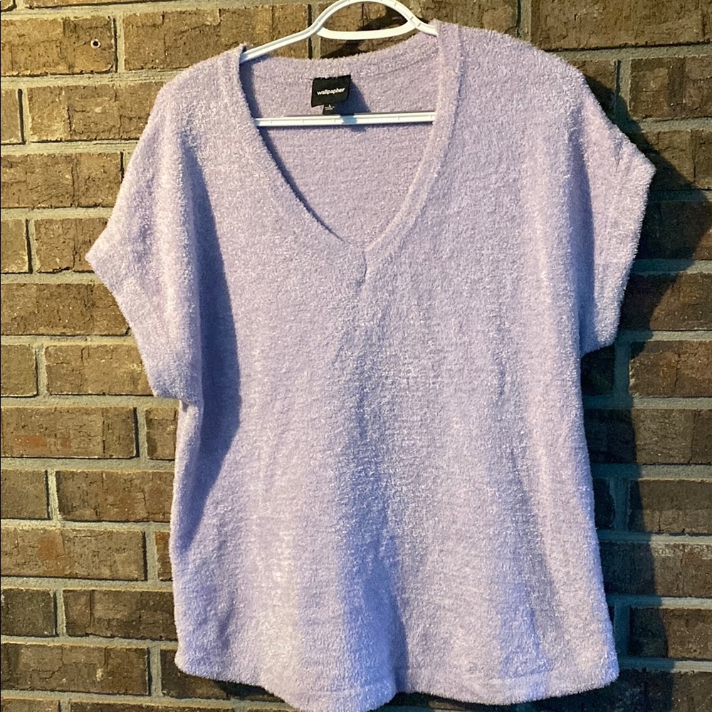 Wallpapher Lavender Cuffed Sleeve V-neck Sweater and pants set